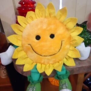 Vintage Smiling Sunflower Plush Toy.